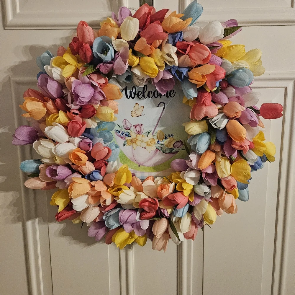Hand Crafted Multicolor Tulip Welcome Wreath
